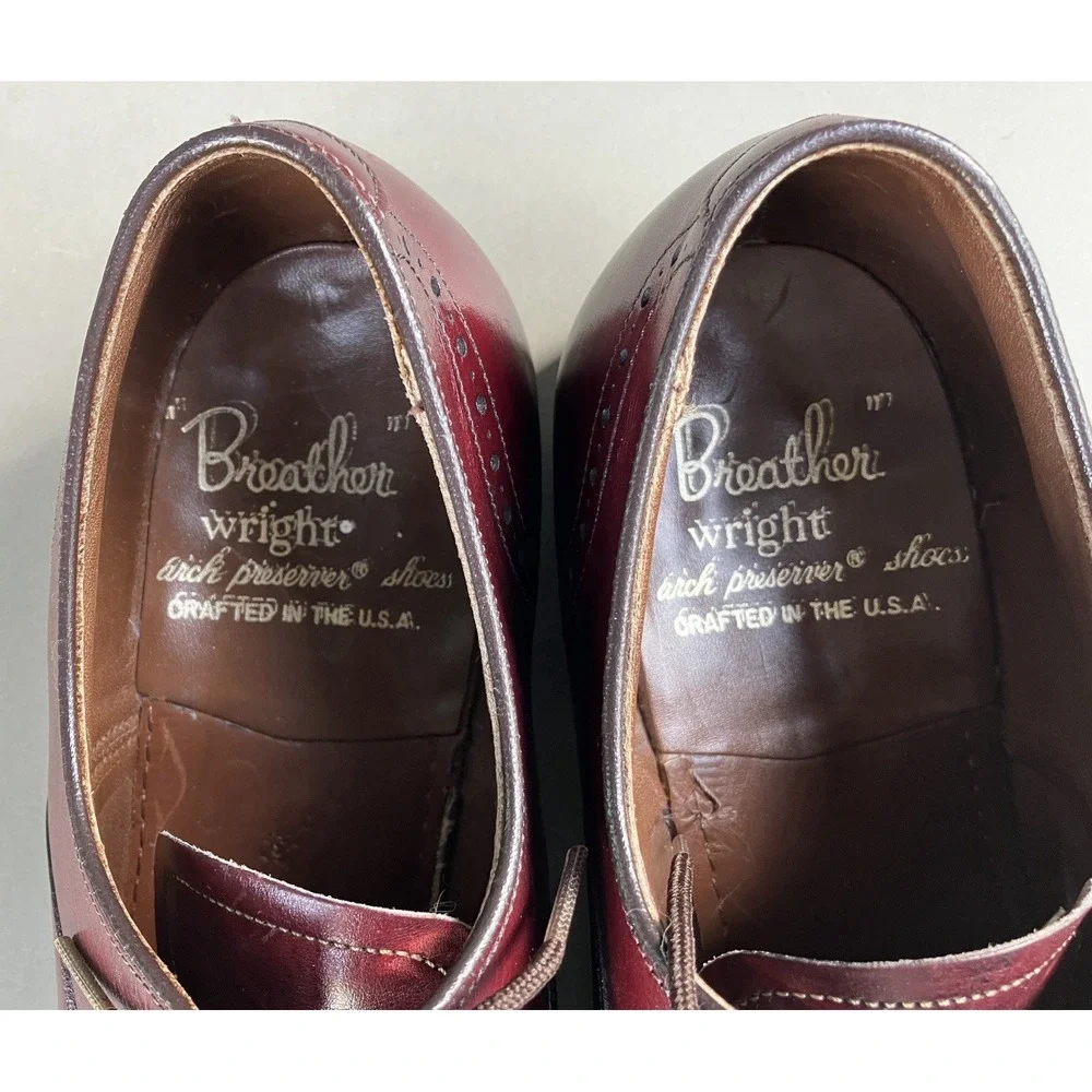 Breather Wright Mens Dark Academia Wingtip Brogue Burgundy Shoes 11.5B